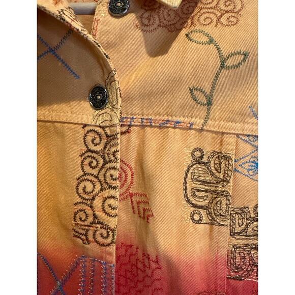 Coldwater Creek Ombré Embroidered Denim Jacket, orange/red. Womens Xsmall - Picture 4 of 5